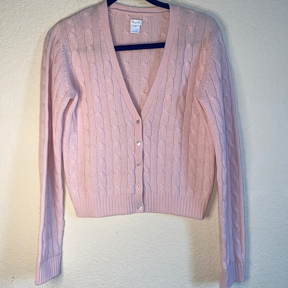 Aqua Pink Cable Knit Cardigan